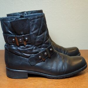 Black Quilted Ankle Boots with Buckle Detail